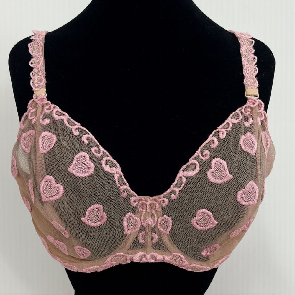 Y2K Pink Heart and Brown Lace Bra
